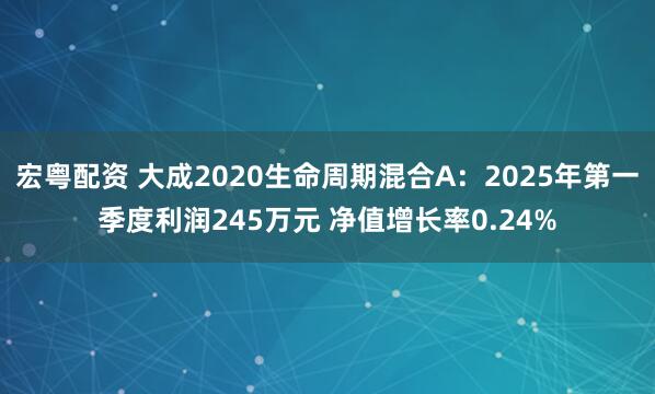 宏粤配资 大成2020生命周期混合A：2025年第一季度利润245万元 净值增长率0.24%